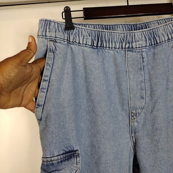 H&M Loose Fit Elastic Drawstring Waste Ample Cargo Wide Leg Jeans Sz XL Blue - Picture 2 of 7